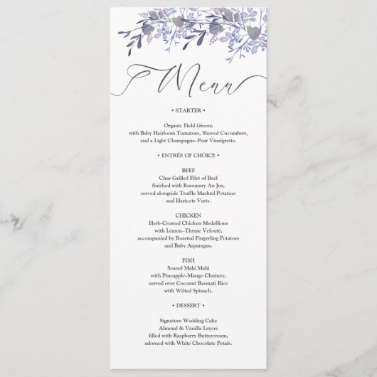 Vintages florales Hochzeitmenü Programm (Vorderseite)