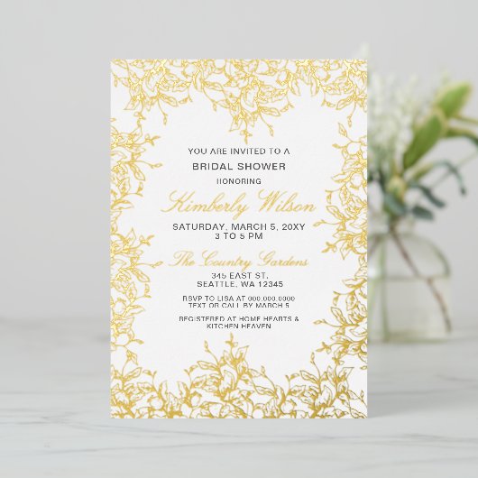 Vintages florales Hochzeitsfest Brautparty Folieneinladung (Stehend vorne)