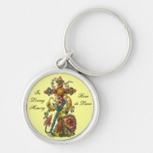 Vintages florales Kondolenzkreuz Schlüsselanhänger