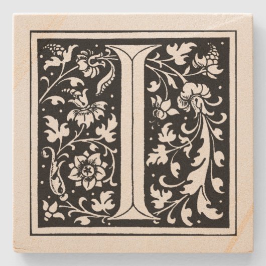Vintages florales Monogramm "I" Steinuntersetzer (Vorderseite)
