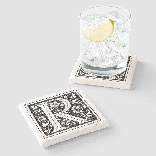 Vintages florales Monogramm "R" Steinuntersetzer (Seitenansicht)