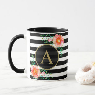 Vintages florales Monogramm Schwarz-weiß gestriche Tasse