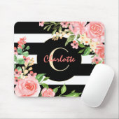 Vintages florales Monogramm Schwarz-weiß Strickbar Mousepad (Mit Mouse)