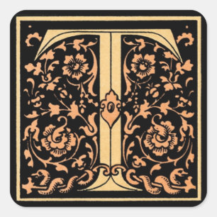 Vintages florales Monogramm "T" Quadratischer Aufkleber