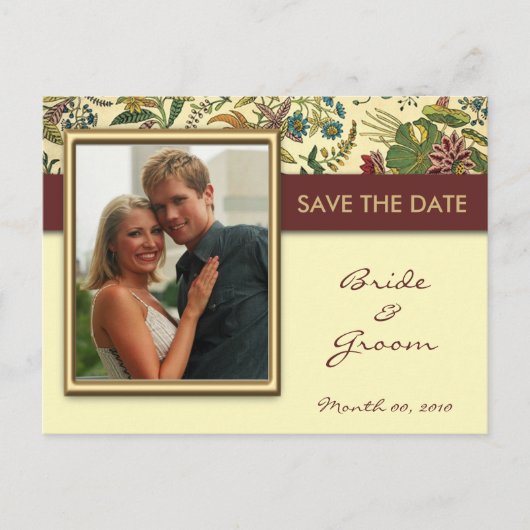 Vintages florales Save the Date Foto Postkarten (Vorderseite)