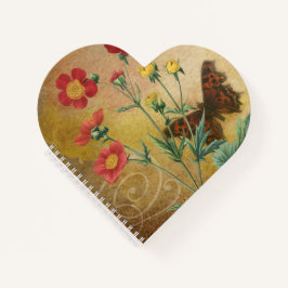 Vintages, florales Schmetterlingsherz geformt Notizblock