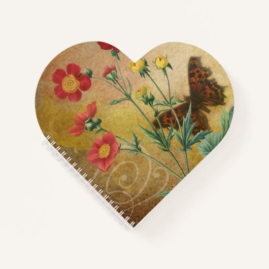Vintages, florales Schmetterlingsherz geformt Notizblock (Vorderseite)