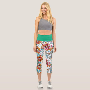 Vintages florales Stickereimuster Capri Leggings