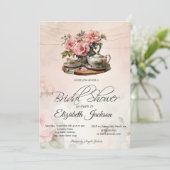 Vintages florales Tee Party Lights Brautparty Einladung (Stehend Vorderseite)