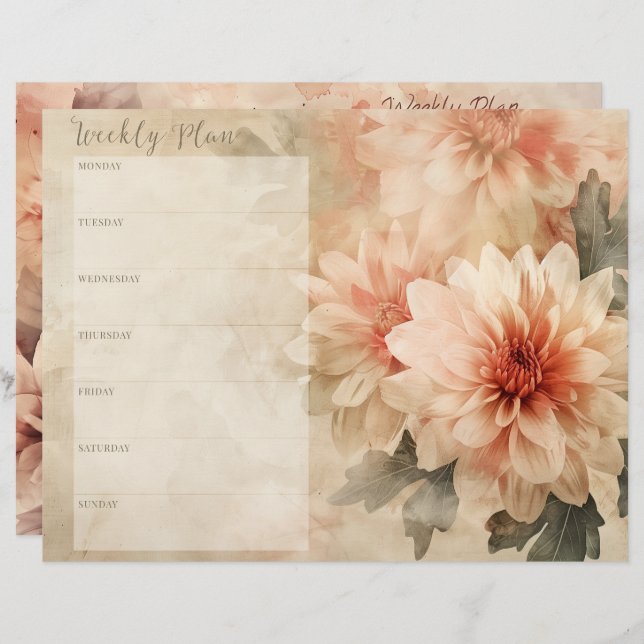 Vintages florales Weekly-Planer-Scrapbook (Vorne/Hinten)