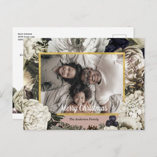 Vintages florales Weihnachtsfest Foto Postkarte (Vorne/Hinten)