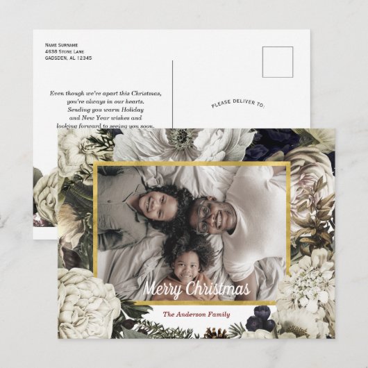 Vintages florales Weihnachtsfest Foto Postkarte (Vorne/Hinten)