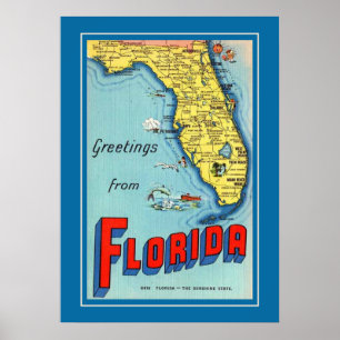 Vintages Florida Map 20x28 Poster