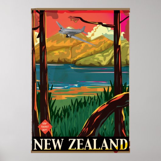 Vintages Flugplakat für Neuseeland Poster (Vorne)