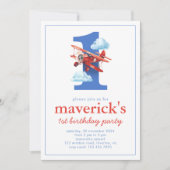 Vintages Flugzeug 1. Geburtstag mit Nummer 1 Einladung (Vorderseite)