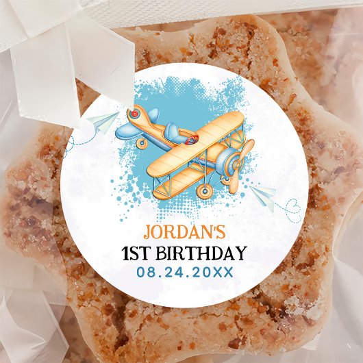 Vintages Flugzeug 1. Geburtstag Party Runder Aufkleber