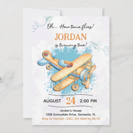 Vintages Flugzeug 2. Geburtstag Party Einladung (Vorderseite)