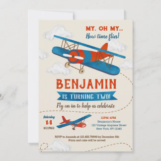 Vintages Flugzeug 2. Geburtstag Party Einladung