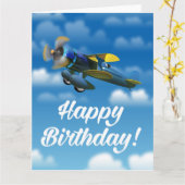 Vintages Flugzeug alles Gute zum Geburtstag in Karte (Gelbe Blume)