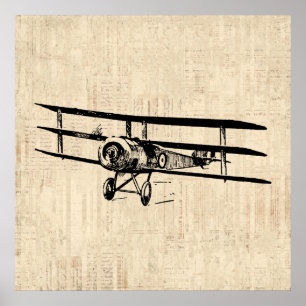 Vintages Flugzeug Altes antikes Flugzeug Illustrat Poster