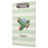 Vintages Flugzeug auf pastellgrünen Streifen Klemmbrett (Links)