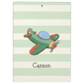 Vintages Flugzeug auf pastellgrünen Streifen Klemmbrett (Rückseite)