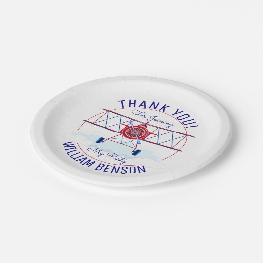 Vintages Flugzeug Aviator Geburtstag Pappteller (Schrägansicht)