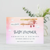 *~* Vintages Flugzeug Clouds Banner Babydusche Einladung (Stehend Vorderseite)