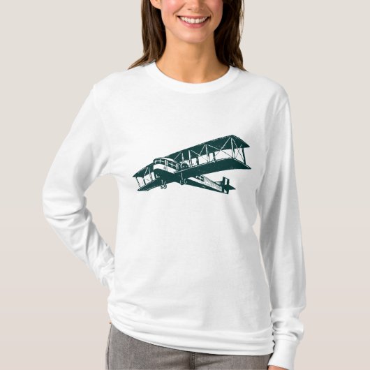 Vintages Flugzeug - Dunkelgrün T-Shirt (Vorderseite)