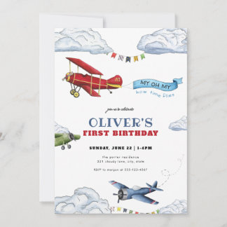 Vintages Flugzeug Einladung zum ersten Geburtstag