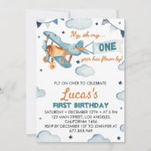 Vintages Flugzeug Einladung zum ersten Geburtstag (Vorderseite)