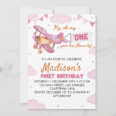 Vintages Flugzeug Einladung zum ersten Geburtstag (Vorderseite)