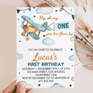 Vintages Flugzeug Einladung zum ersten Geburtstag
