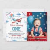 Vintages Flugzeug Einladung zum ersten Geburtstag (Vorderseite)