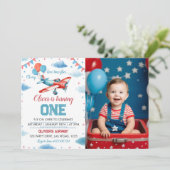 Vintages Flugzeug Einladung zum ersten Geburtstag (Stehend Vorderseite)