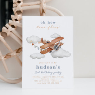 Vintages Flugzeug Einladung zum Geburtstag   Flugz