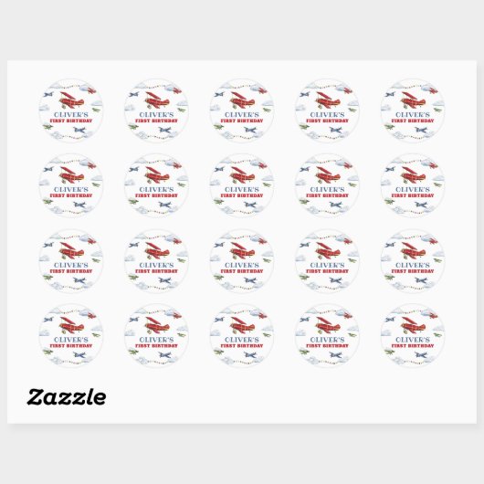 Vintages Flugzeug Erstgeburtstag Sticker (Blatt)