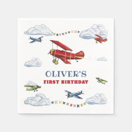 Vintages Flugzeug Flugzeug Erster Geburtstag Napki Serviette