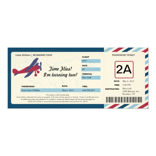 Vintages Flugzeug Geburtstag Boarding Pass Ticket Einladung Zazzle De