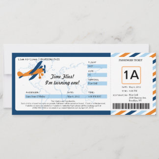 Vintages Flugzeug Geburtstag Boarding Ticket Einladung
