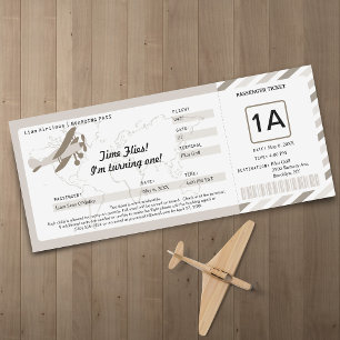 Vintages Flugzeug Geburtstag Boarding Ticket Einladung