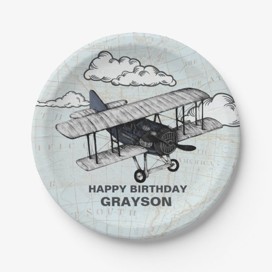 Vintages Flugzeug | Geburtstagsparty Pappteller (Vorderseite)