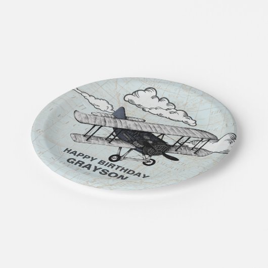 Vintages Flugzeug | Geburtstagsparty Pappteller (Schrägansicht)