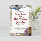 Vintages Flugzeug & Gepäck Weltreise Geburtstag Einladung (Stehend Vorderseite)