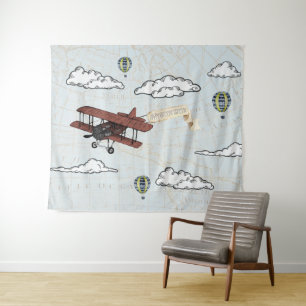 Vintages Flugzeug Hintergrund für das Thema "Rei Wandteppich