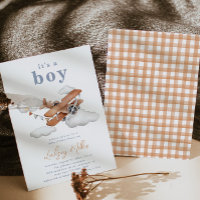Vintages Flugzeug Kinderdusche Einladung | Baby Bo