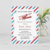 Vintages Flugzeug Kinderdusche Einladung Rot und B (Stehend Vorderseite)