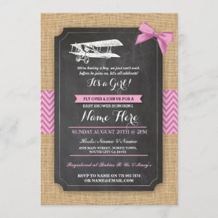 Vintages Flugzeug Kinderdusche Party Girl Wood Ein Einladung