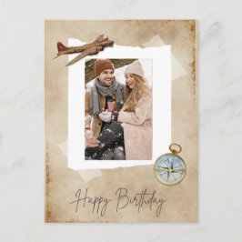 Vintages Flugzeug & Kompass mit Foto.Aviation Feiertagspostkarte