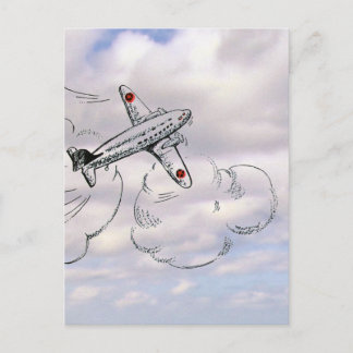 Vintages Flugzeug | Luftverkehr Zeichnend Wolken Postkarte